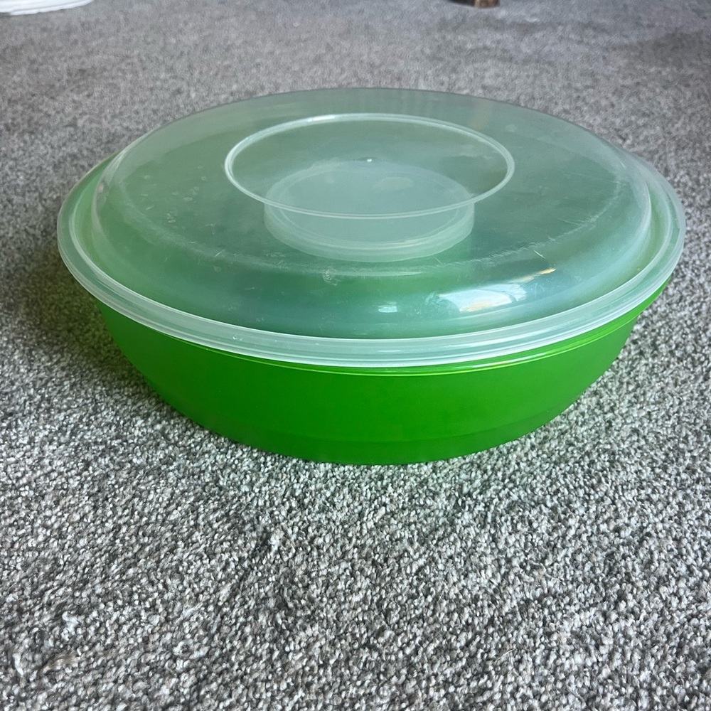 Fruit, Veggie or Chips &  Dip Green Storage Container with clear lid.